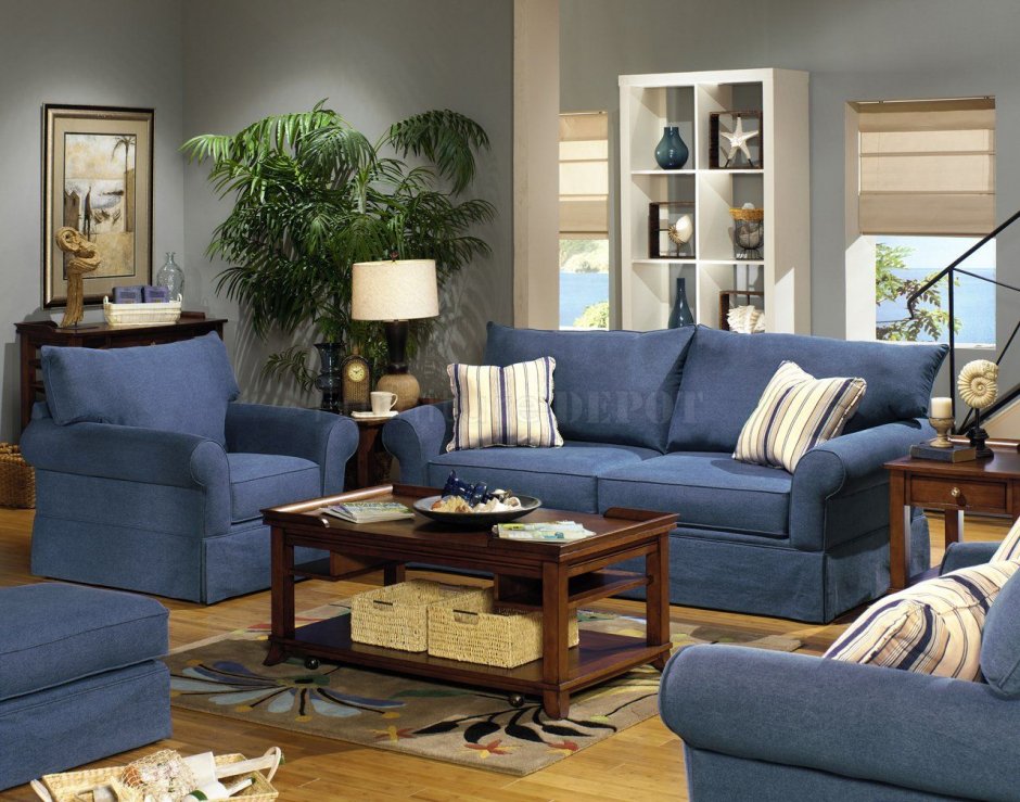 Мебель синего цвета в интерьере