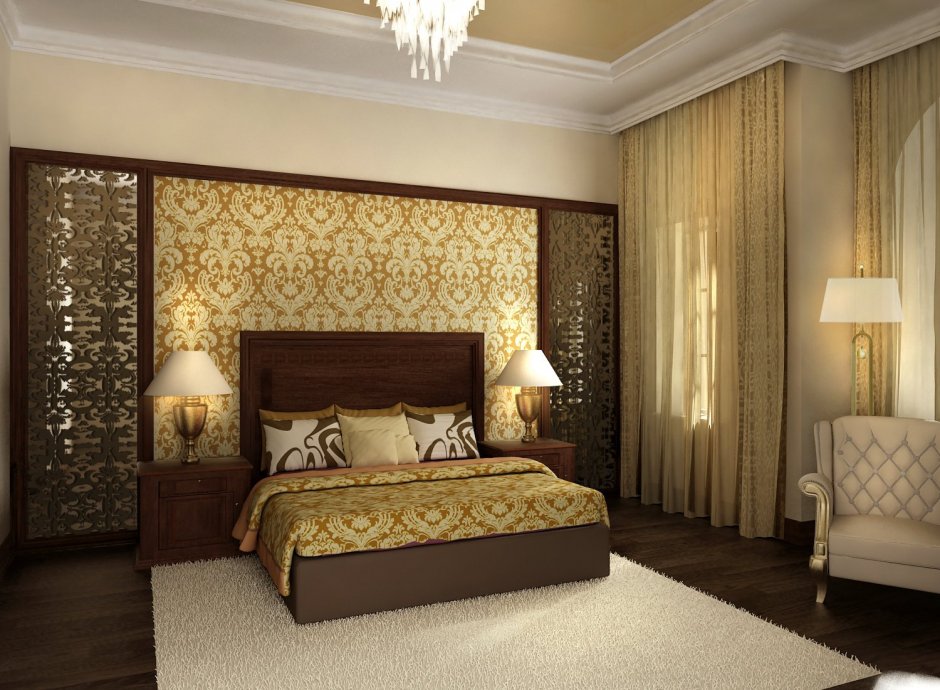 Спальня в коричнево золотых тонах