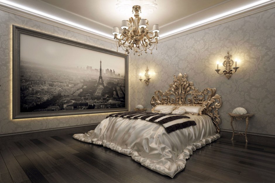 Спальня в бело золотом стиле