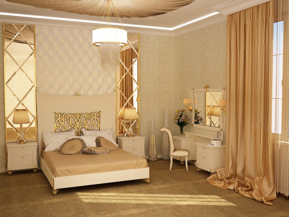 Спальня в золотом стиле (64 фото)