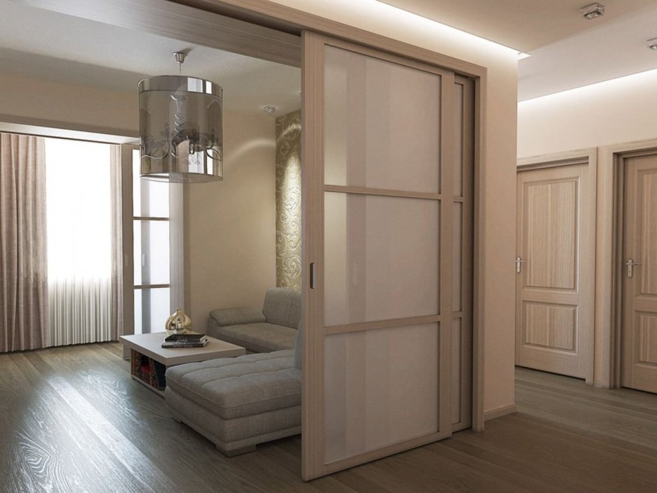 Интерьер комнаты со светлыми дверями