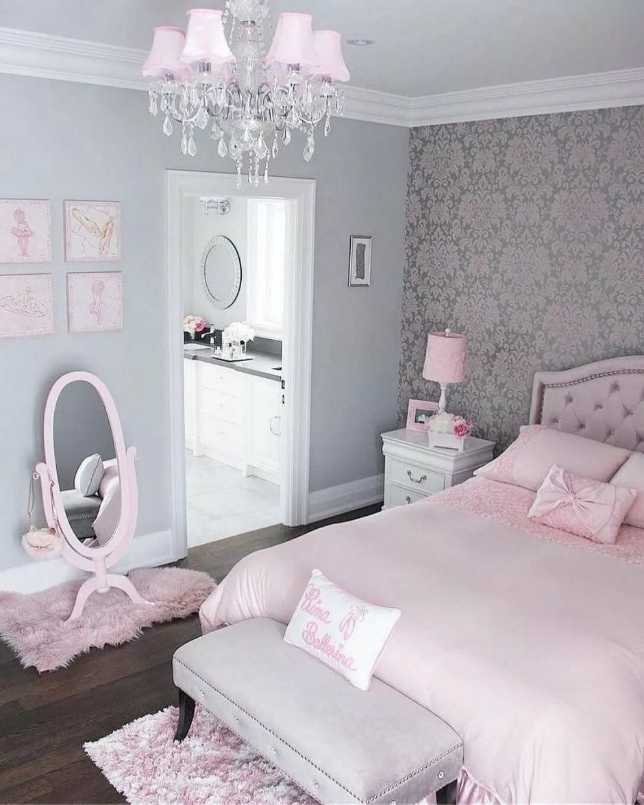 Серо розовая спальня (65 фото)