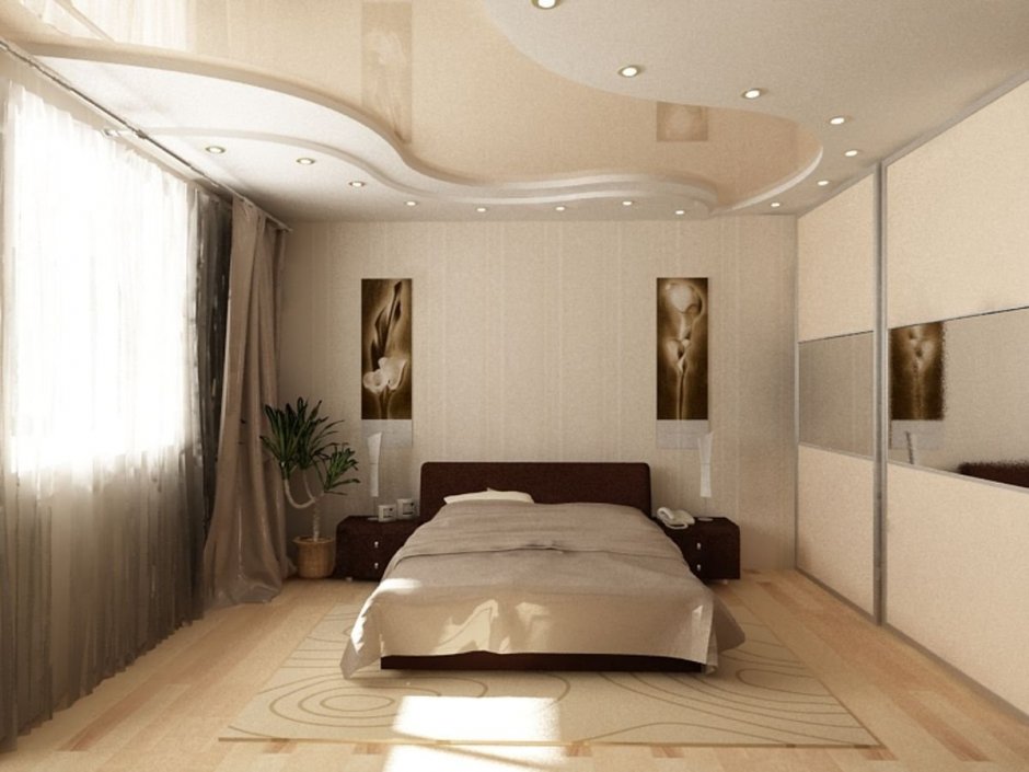 Объемный потолок из гипсокартона для маленькой комнаты