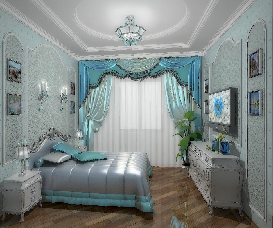 Спальня в стиле Барокко с бирюзой