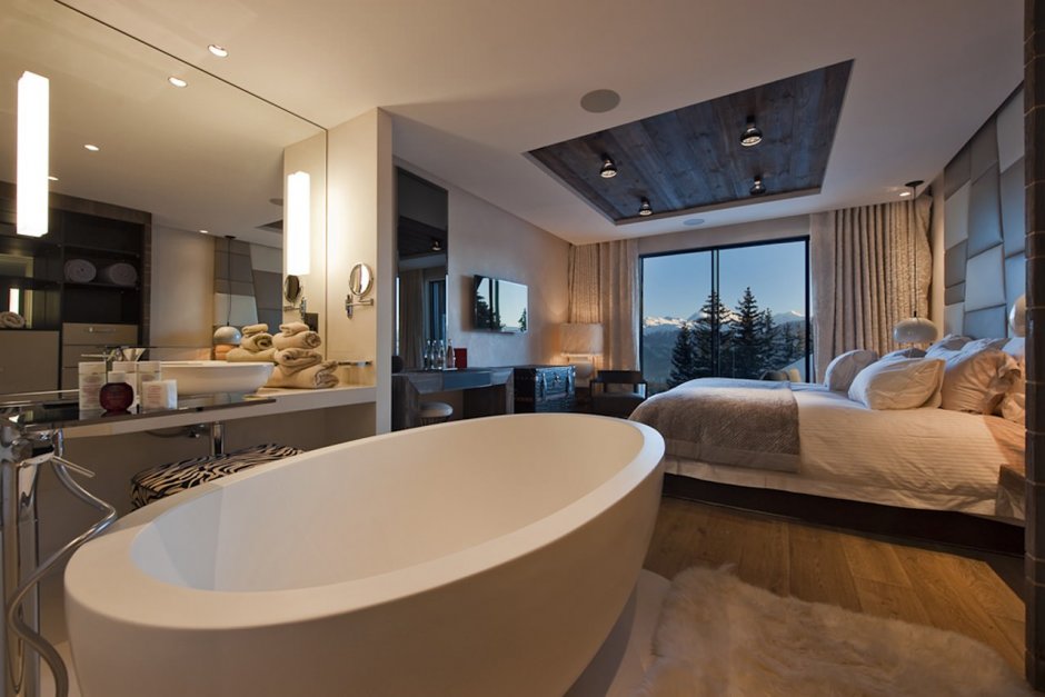 Спальня с ванной в современном стиле