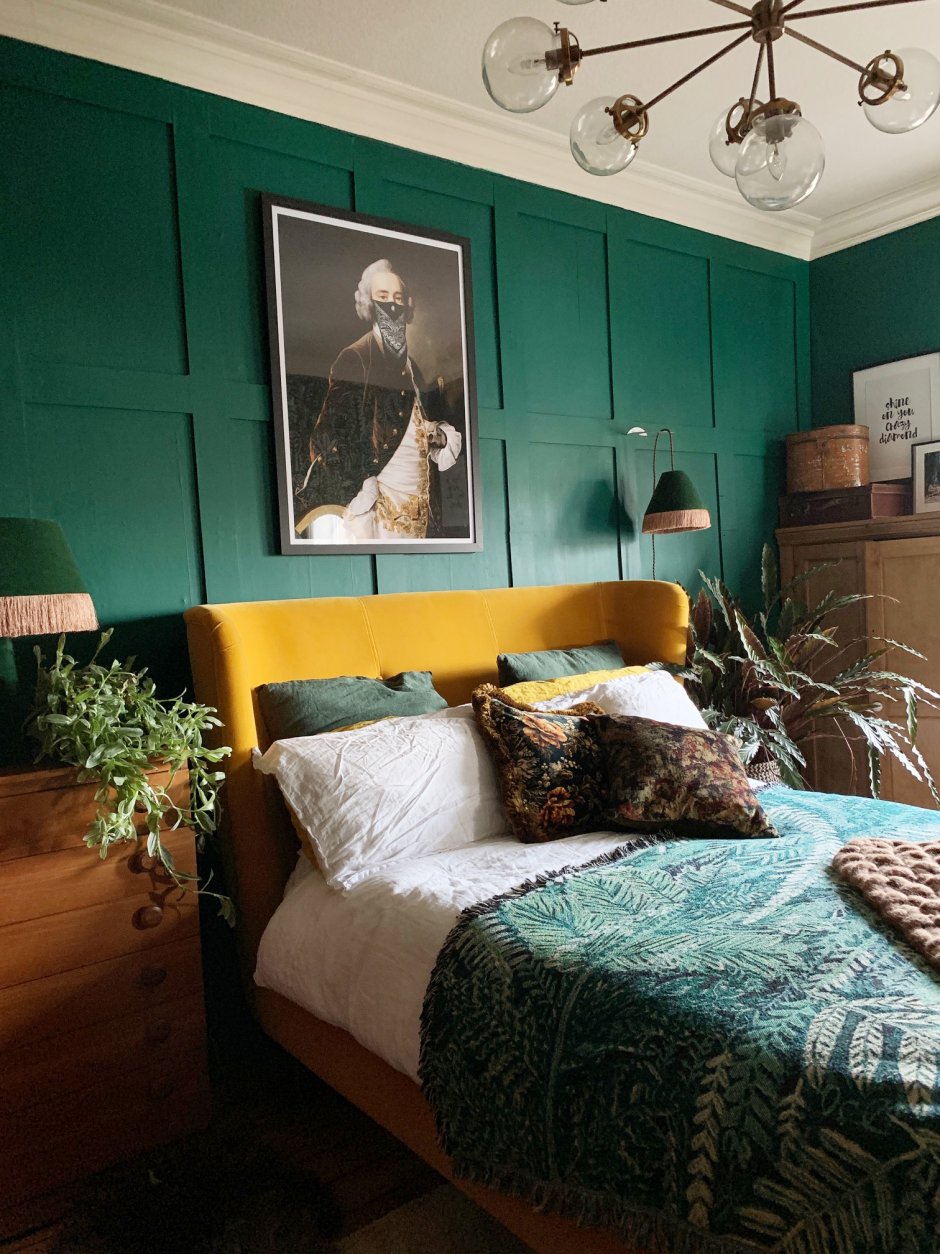 Спальня в сине-зеленых тонах