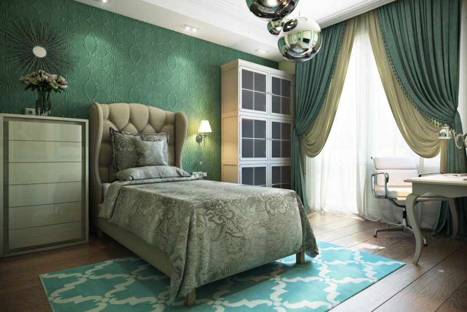 Классическая спальня в зеленых тонах
