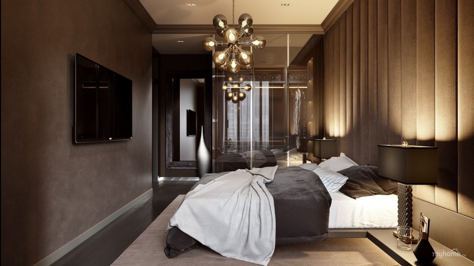 Спальня в классическом стиле с темной мебелью
