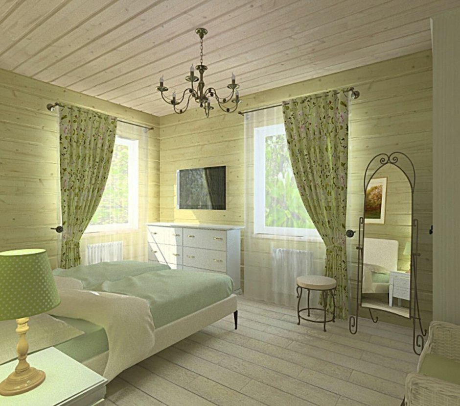 Спальня в деревянном доме из бруса (65 фото)