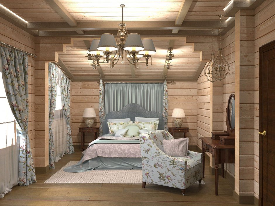 Спальня в доме из клееного бруса