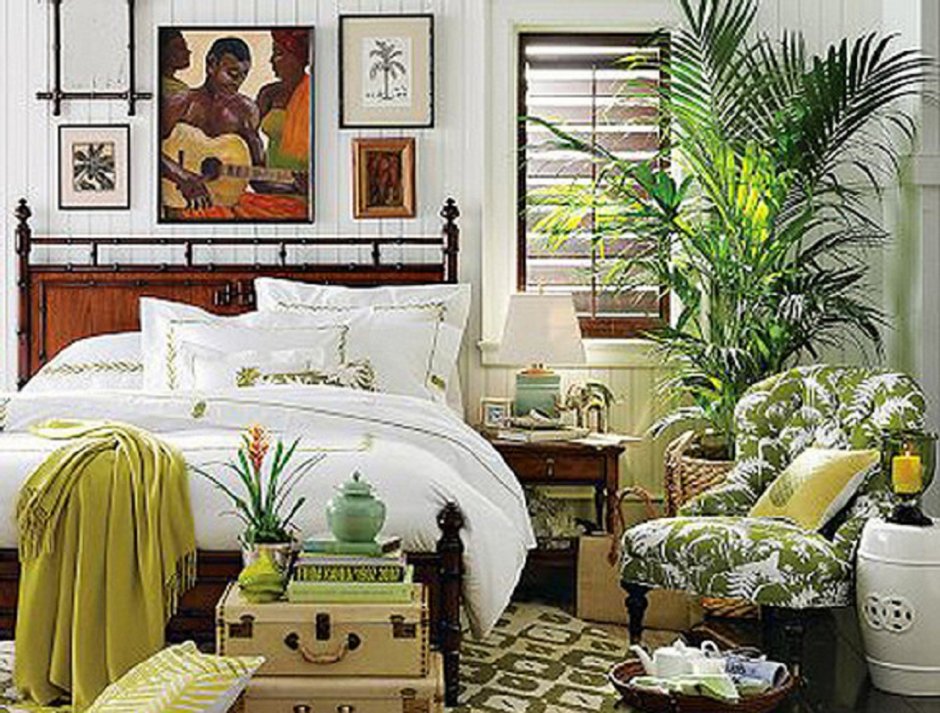 Интерьер спальни в колониальном стиле с гипсокартоном