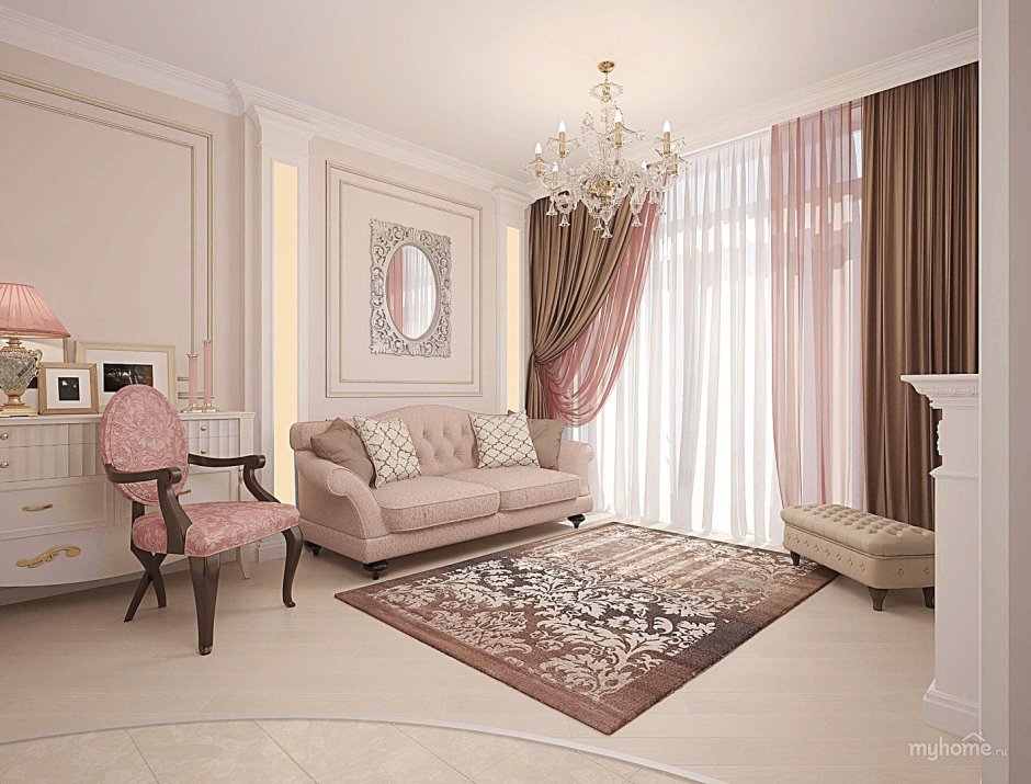 Интерьер спальни в нежно-розовом цвете