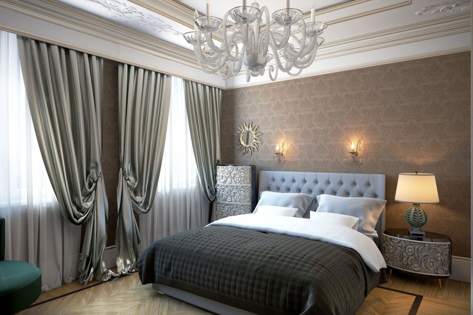 Красивые шторы в спальню в стиле современная классика