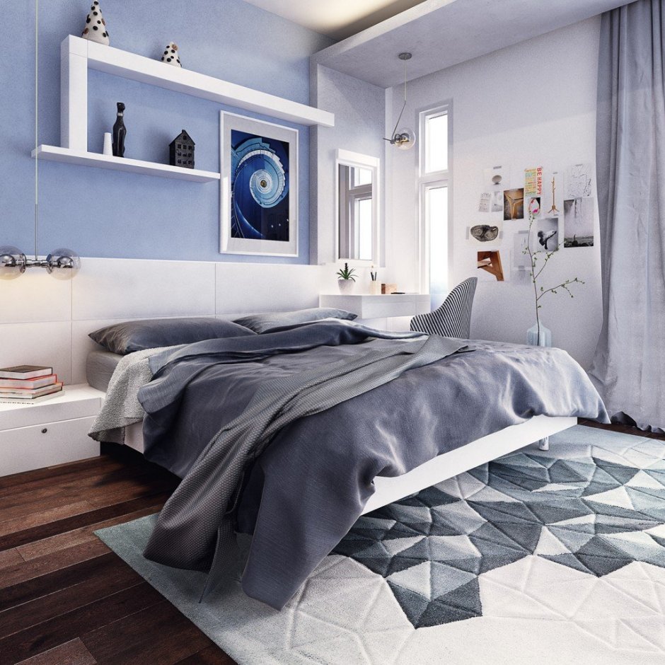 Спальня в голубо-серых тонах