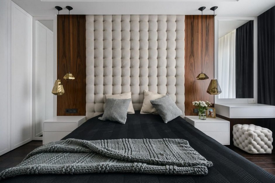 Дизайн спальни с мягкими панелями