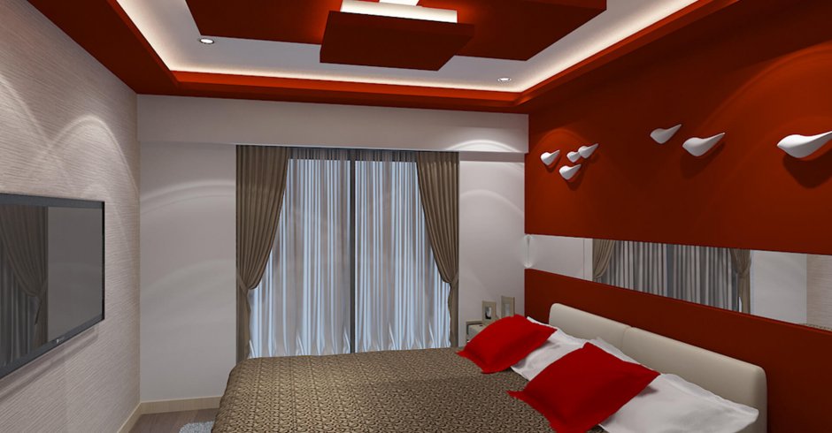 Дизайнерские фигурные потолки спальни