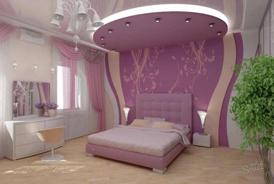 Двухуровневый потолок в спальне