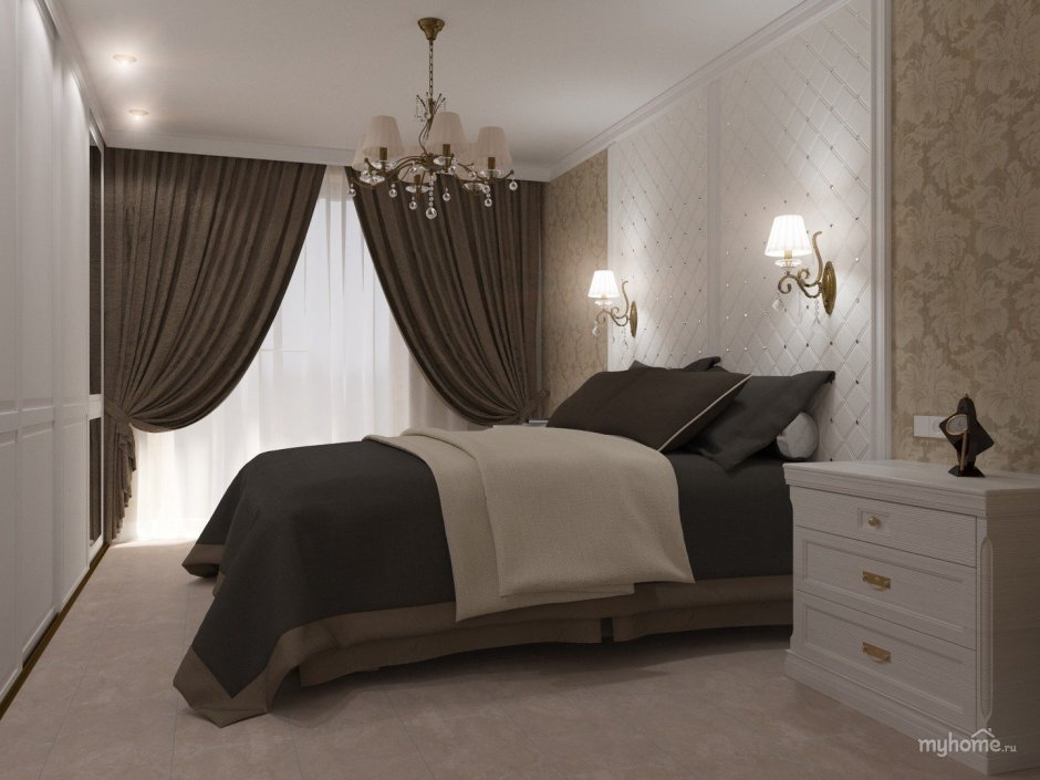 Спальня светлая с шоколадным классика
