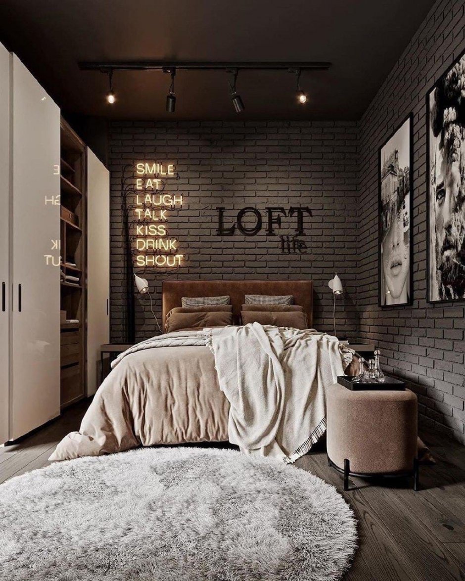 Маленькая спальня в стиле лофт в квартире