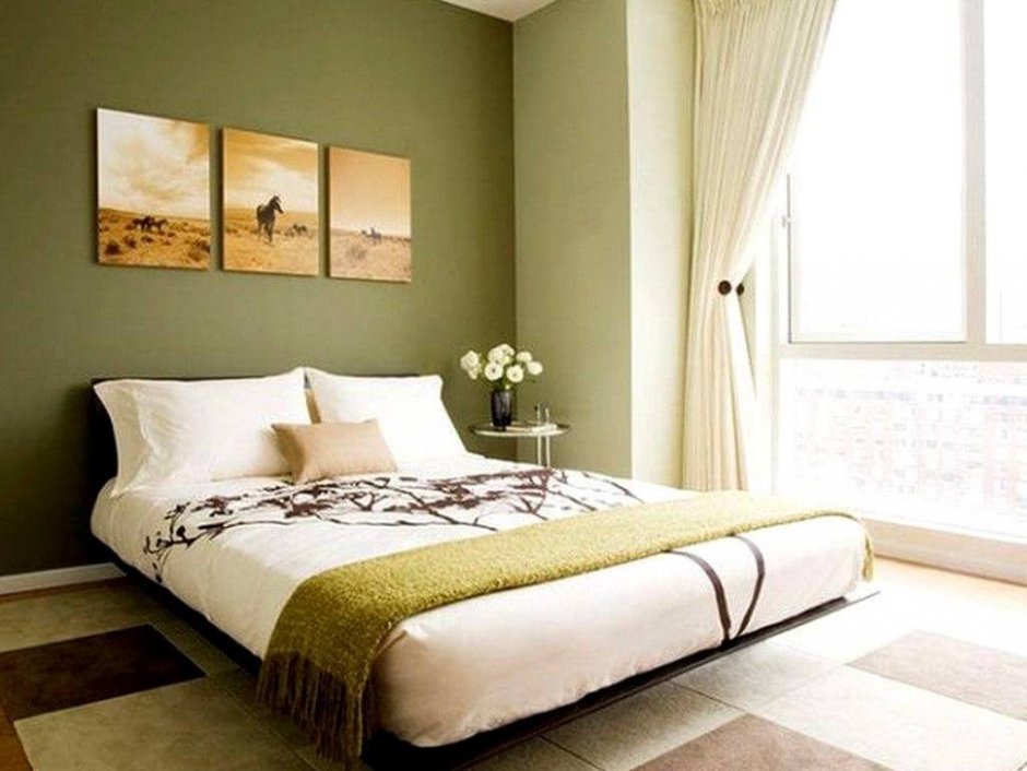 Оливковый цвет в интерьере спальни (35 фото)
