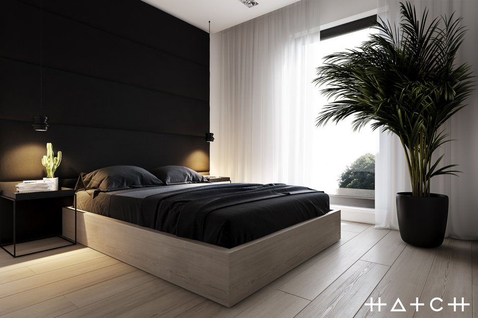 Черная кровать в интерьере спальни (33 фото)