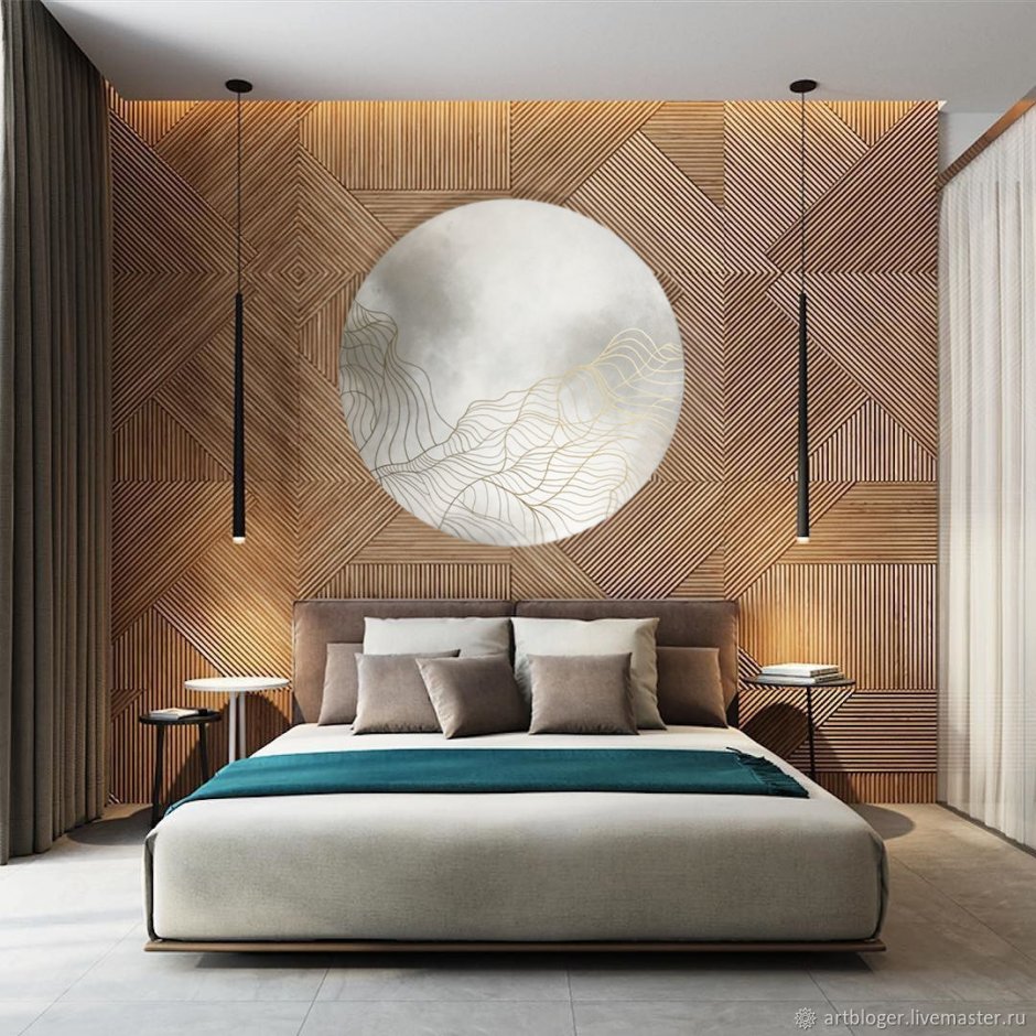 Деревянные стеновые панели в спальне