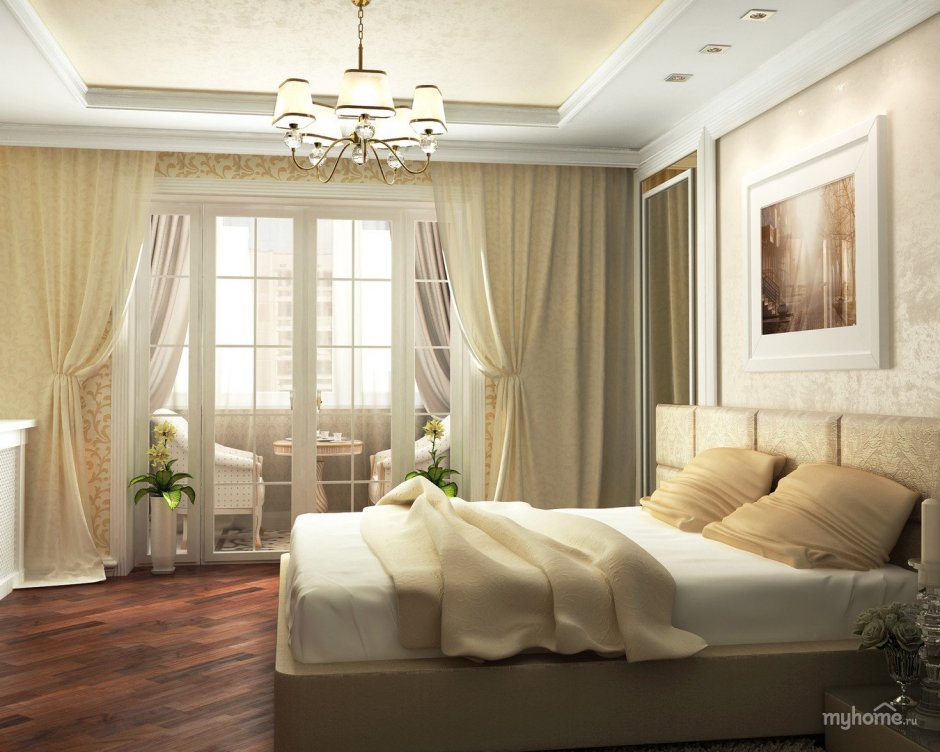 Спальня с лоджией в классическом стиле