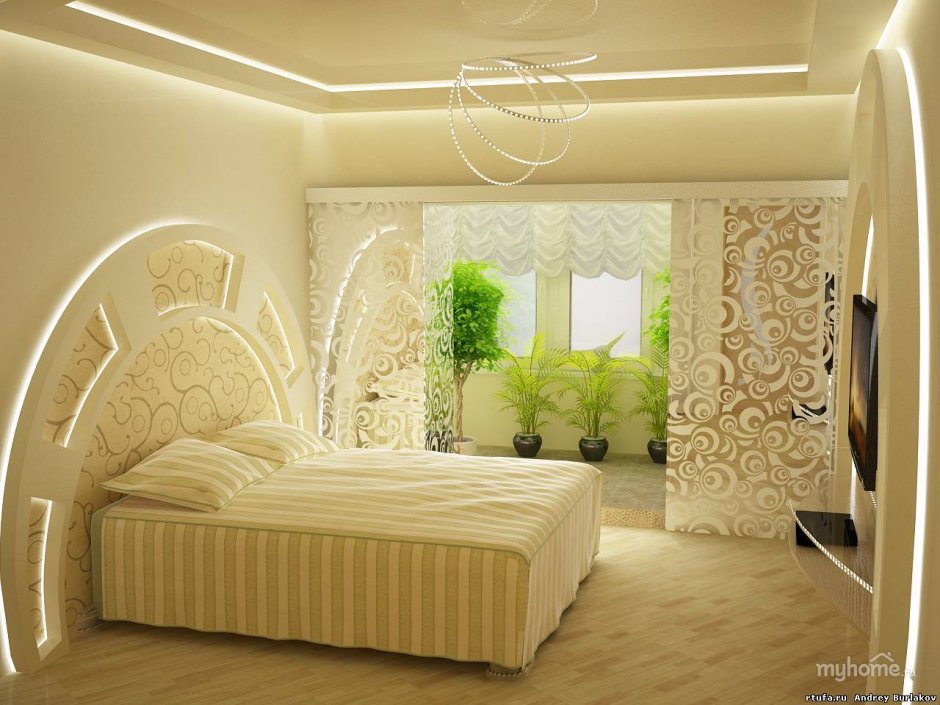 Дизайнерские фигурные потолки спальни зал