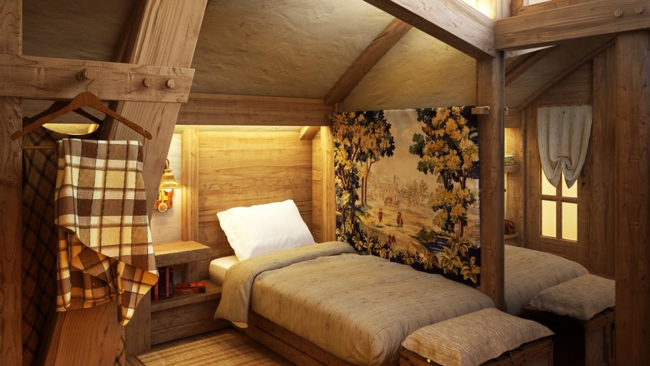 Уютная спальня на даче дерево