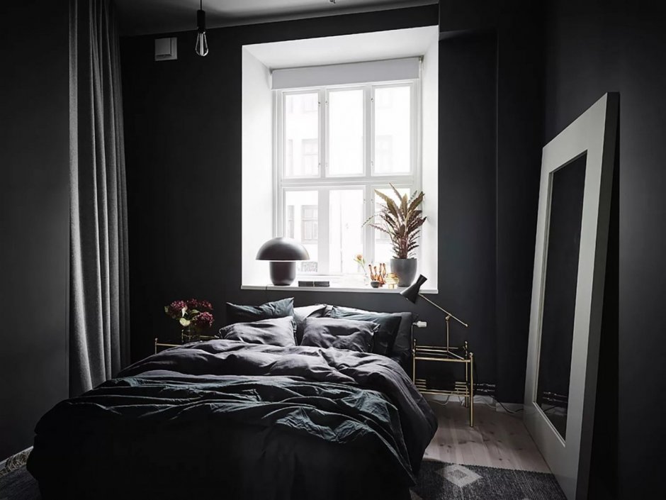 Спальня в черно серых тонах