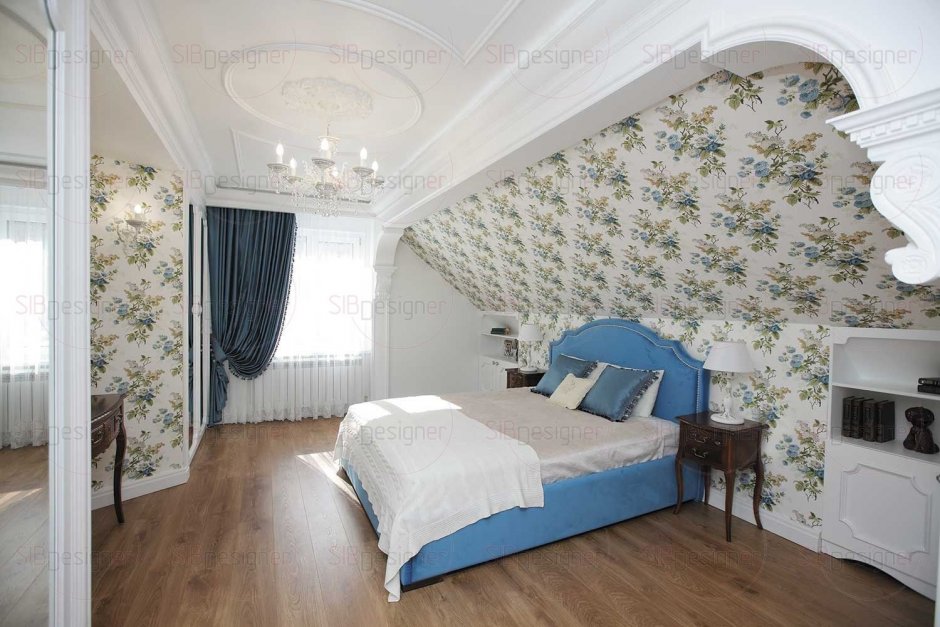 Дизайн спальни на мансарде в классическом стиле
