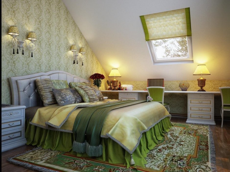 Спальня на мансарде в классическом стиле (35 фото)