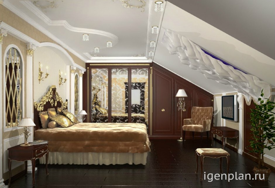 Спальня в мансарде стиль классика