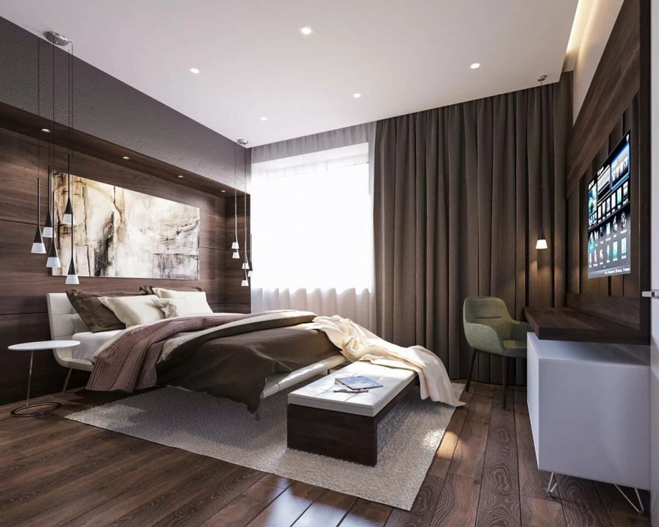 Спальни в коричневых тонах в современном стиле