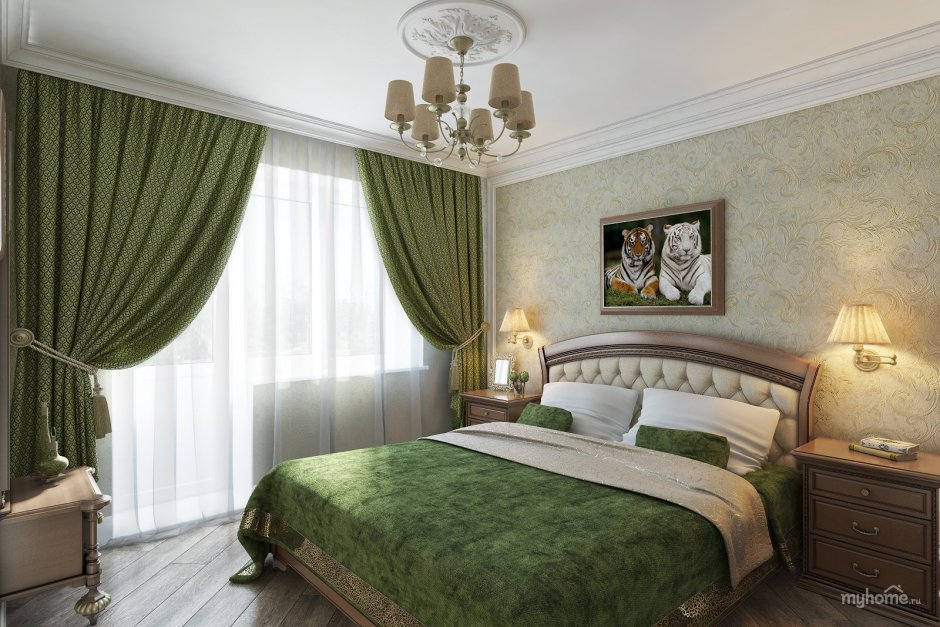 Классическая спальня в зеленых тонах
