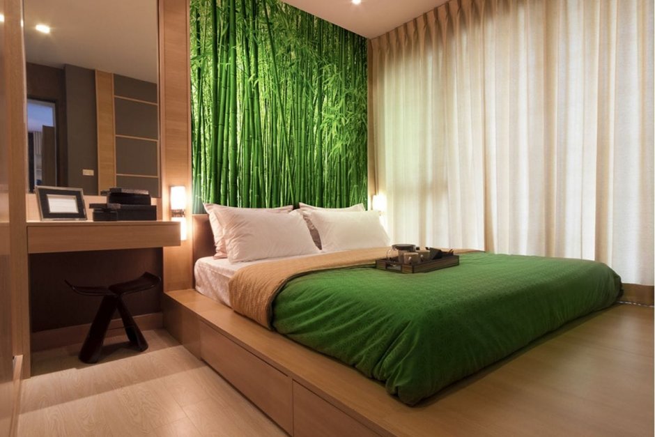 Бамбук в интерьере спальни