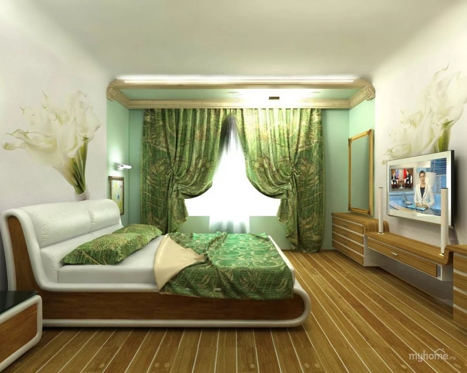 Золотисто зеленая спальня