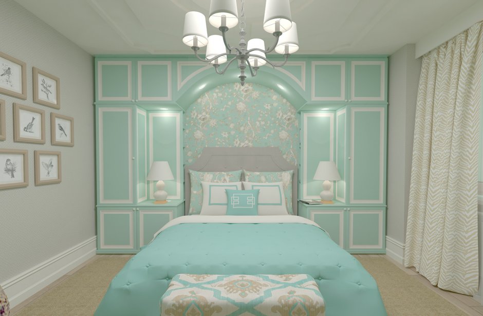 Мятный цвет стен в спальне (33 фото)