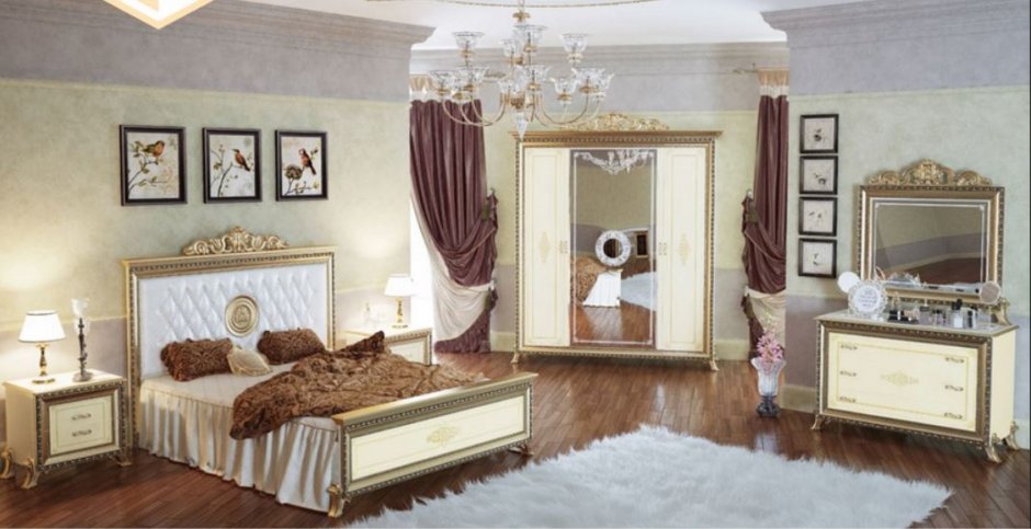 Спальня Версаль 4-х дв.шкаф слоновая кость мери