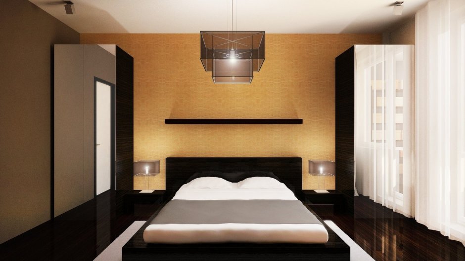 Примеры дизайна спальни с темным полом