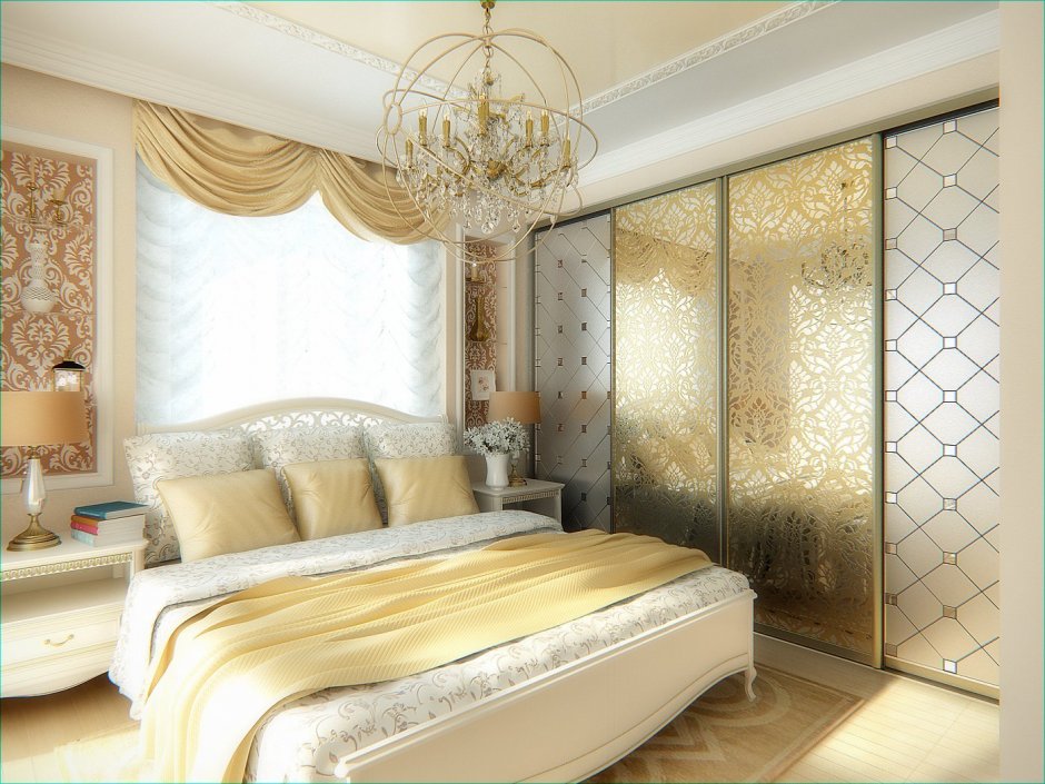 Декор спальни в медово-золотистых тонах