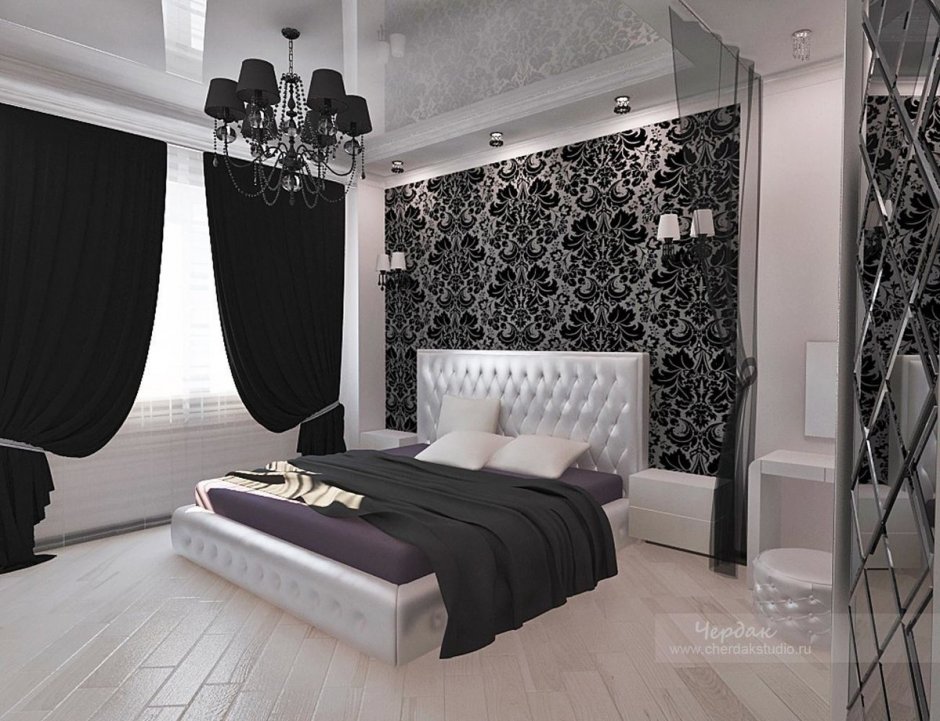 Спальня в бело черных тонах