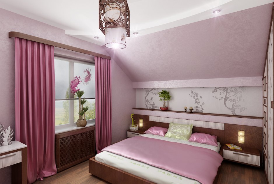 Спальня в японском стиле фиолетовая