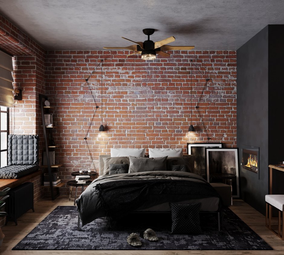 Спальня в стиле рок лофт