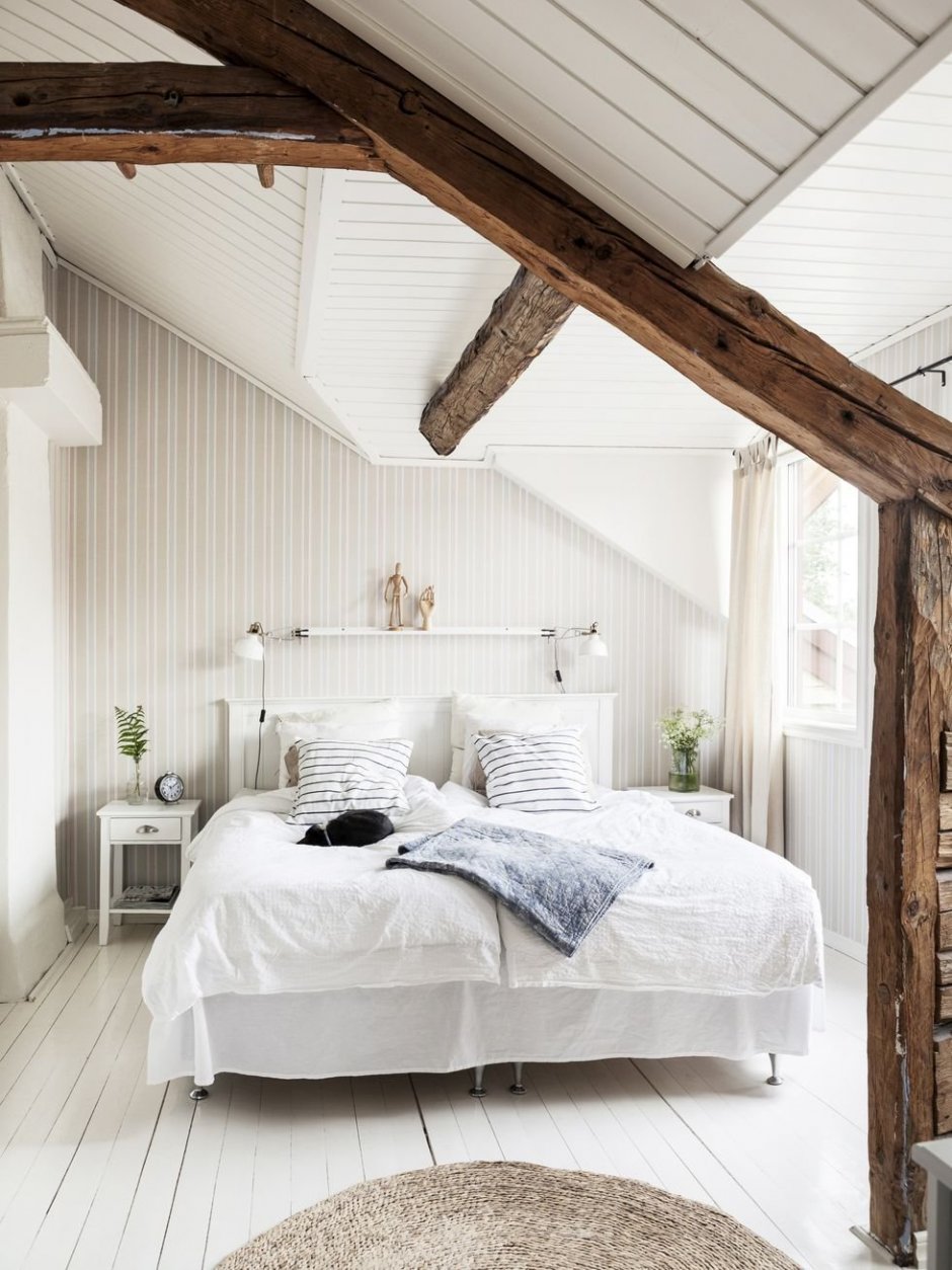 Мансардная спальня в скандинавском стиле (33 фото)