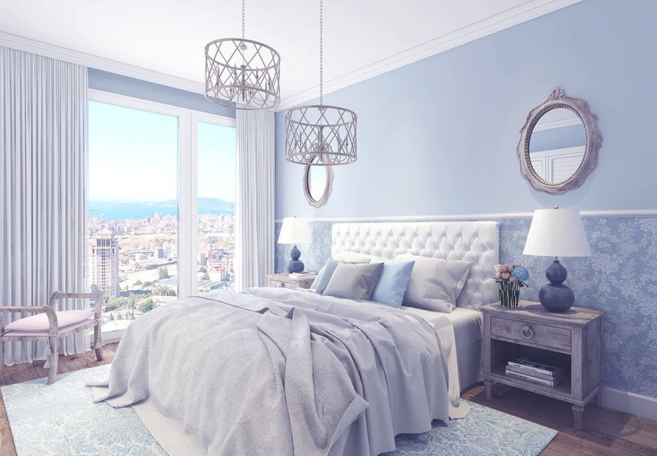 Серо-голубая спальня в стиле Прованс