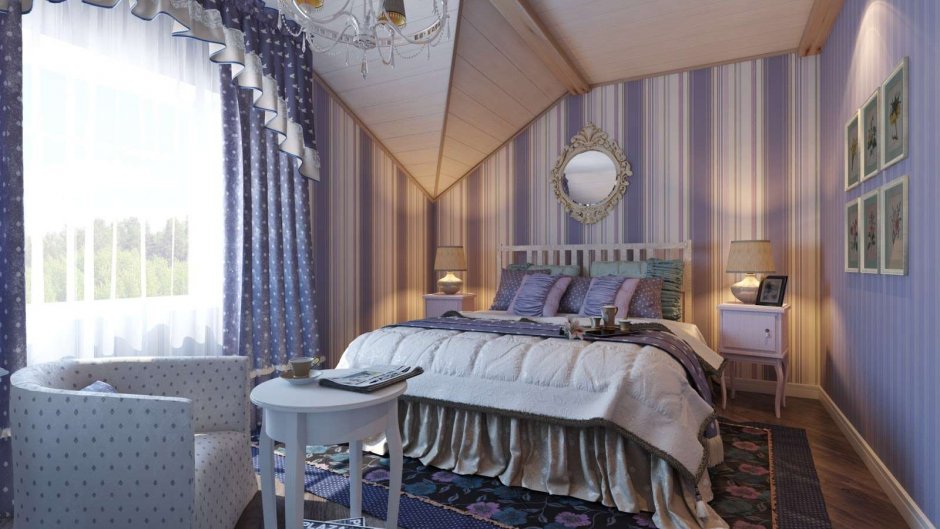Спальня в мансарде Прованс
