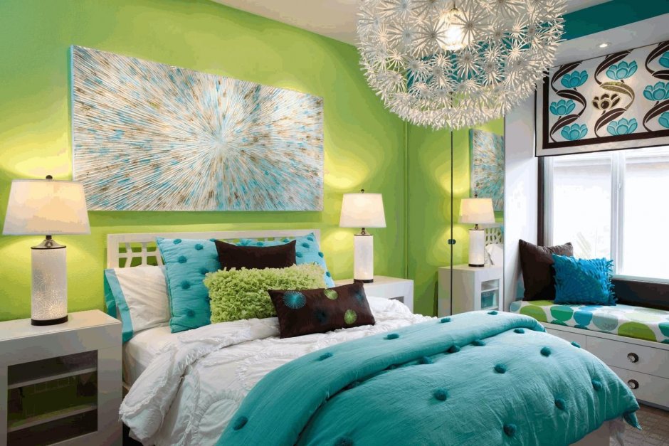 Зеленый интерьер спальни