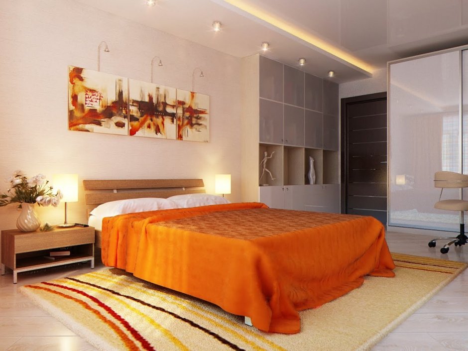 Спальня в оранжевом цвете
