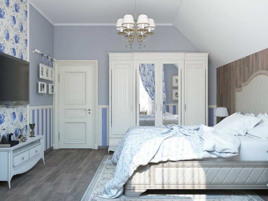 Интерьер спальни Прованс в голубых тонах
